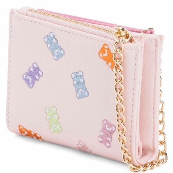 BETSEY JOHNSON PINK GUMMY BEAR WALLET CARD CASE WRISTLET GOLD-TONE CHAIN NEW - Picture 3 of 5
